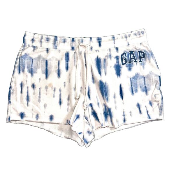 Gap Womens Sweat Shorts Tie Dye Blue White Logo Drawstring Casual Comfy Large - Picture 1 of 8